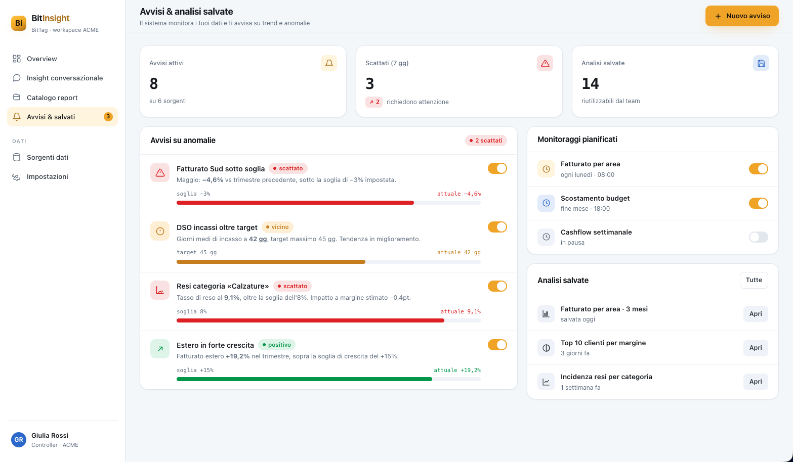Analisi salvate e riutilizzabili dal team in BitINSIGHT